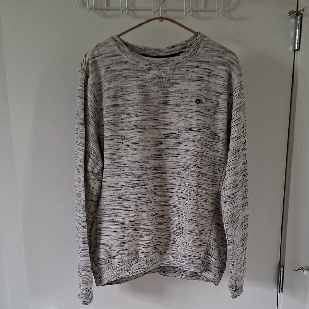 Brave Soul Men's Marled Gray Crewneck Sweater with Pocket Detail (Size M)